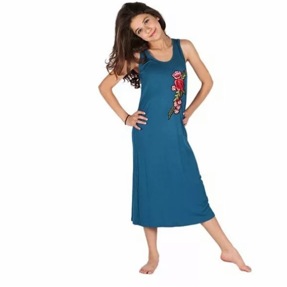 Lori & Jane Girls Teal Floral Sleeveless Maxi